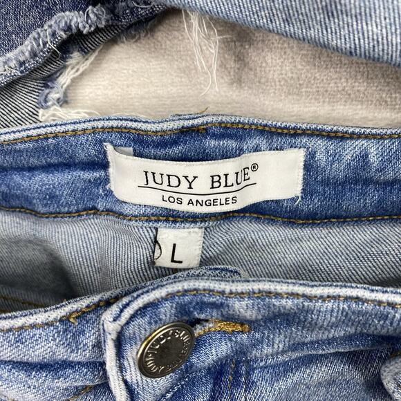 Lot Of 3 Judy Blue Denim Shorts Sz L Distressed Stretch Denim Cuffed Fringe - Picture 6 of 16